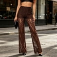 thumbnail image 7 of Fengqque Women Sheer Lace Flare Pants High Elastic Waist Built In Stretch Lining Slim Full Length See Through Layered Trousers Coffee S, 7 of 7