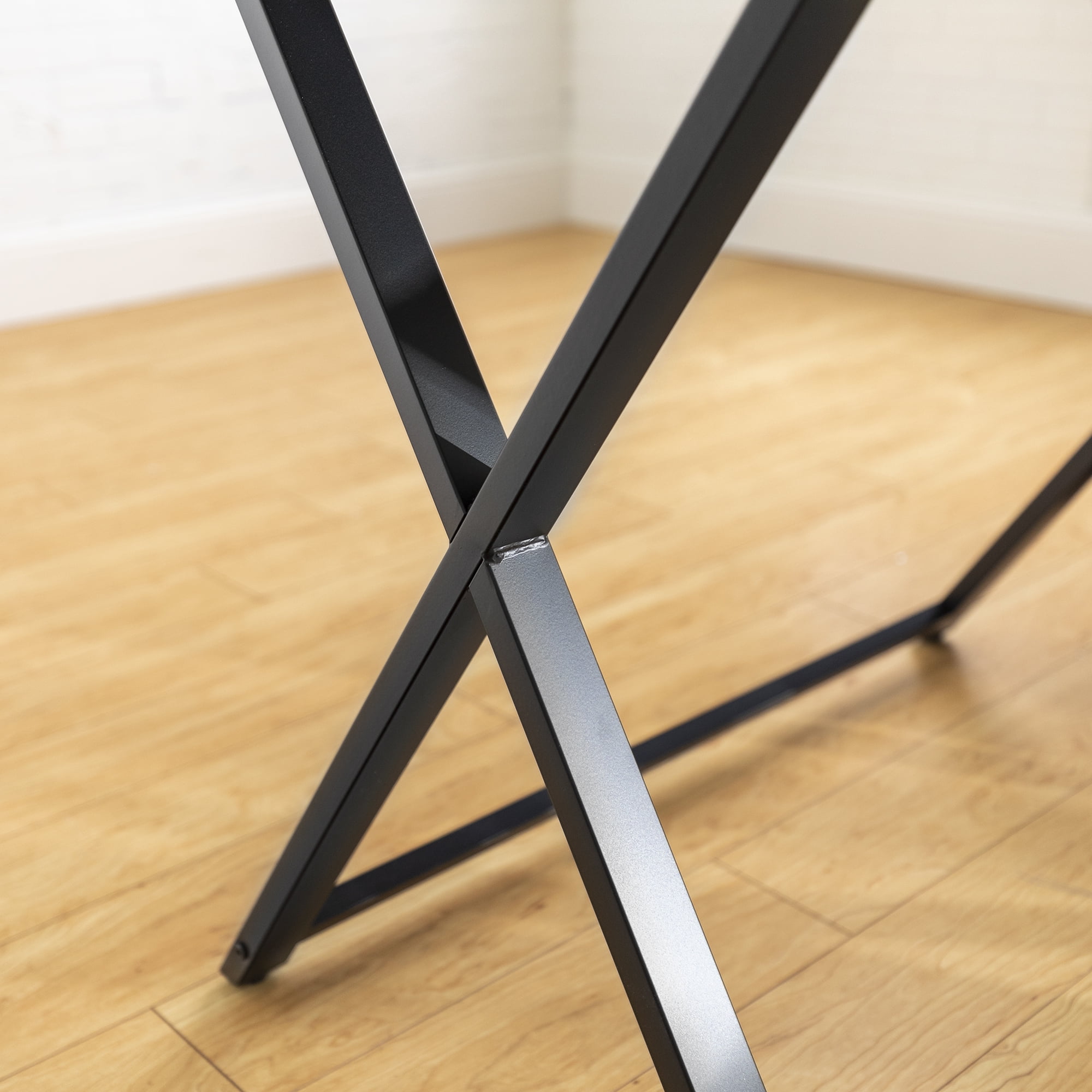 Walker Edison Glass and Metal X-Frame Corner Computer Desk, Black
