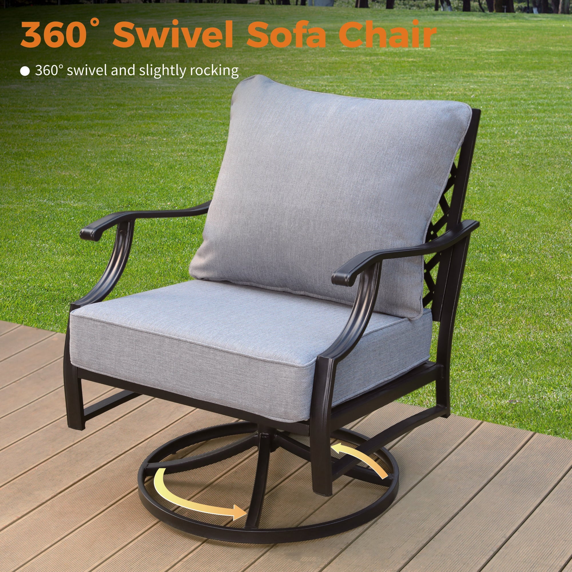 Sophia&William 7 Seat Patio Conversation Set Outdoor Furniture Sets with 3 Seater Sofa, 2 Swivel Chairs, 2 Ottomans and 5.75" Extra Thick Cushion for Backyard, Gray