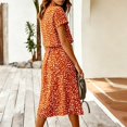 thumbnail image 4 of Alkepwun Dresses for Women V Neck Polka Dot Print Drawstring Elastic Waist Short Sleeve Midi Dress Loose Casual A-Line Summer Everyday Flowy Dresses, 4 of 5