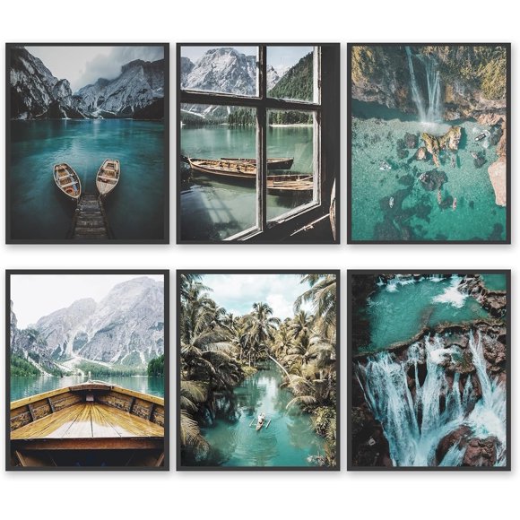 Nature Landscape Wall Art Prints Mountain Decor Canvas Wall Decor Posters Lake Boat Pictures Photography Art Posters for Home Living Bedroom Decor (Lake Boat Poster, 8"x10" UNFRAMED)