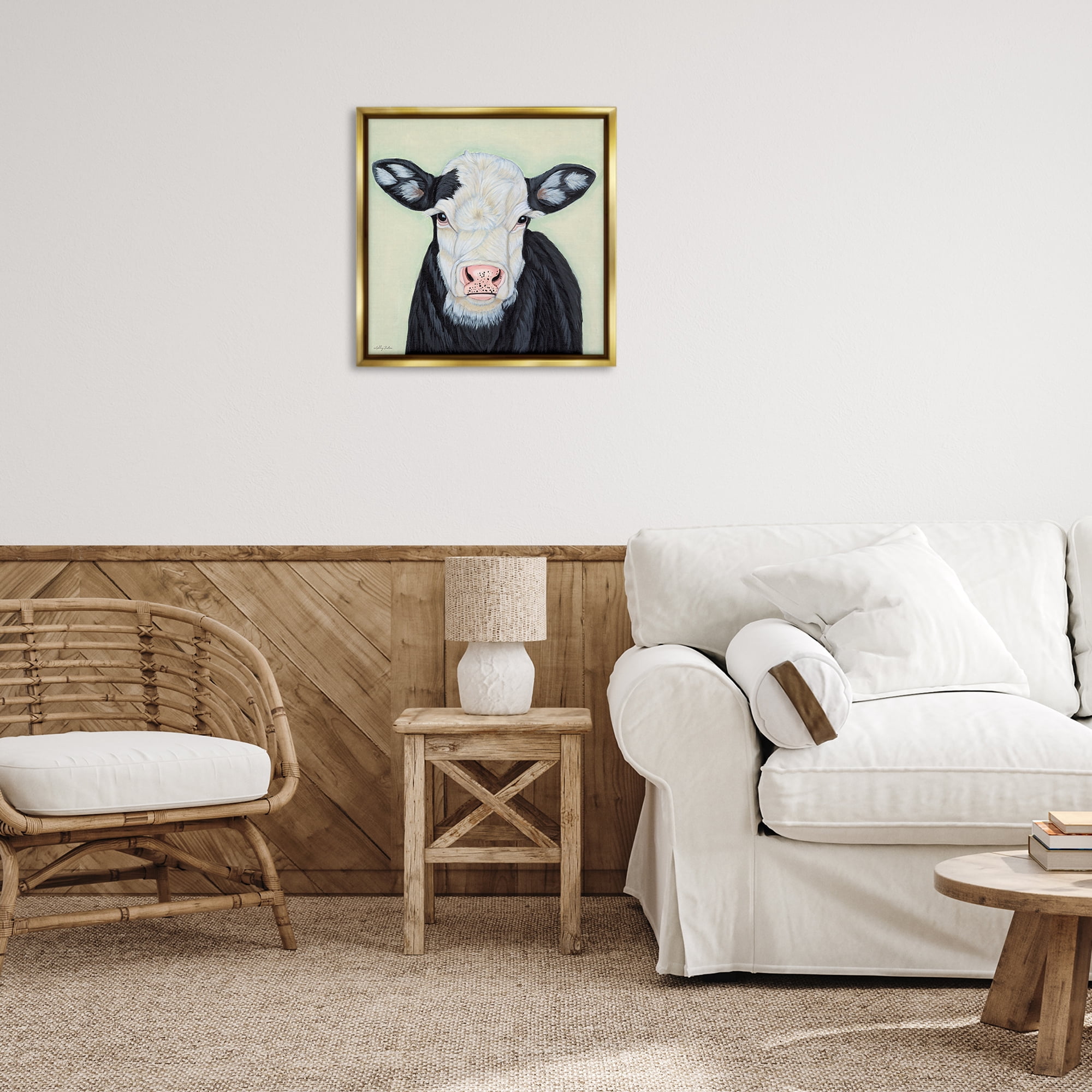 Stupell Industries Cow with Spotted Ears Animals Painting Gold Floater Framed Canvas Art Print Wall Art, 25 x 25