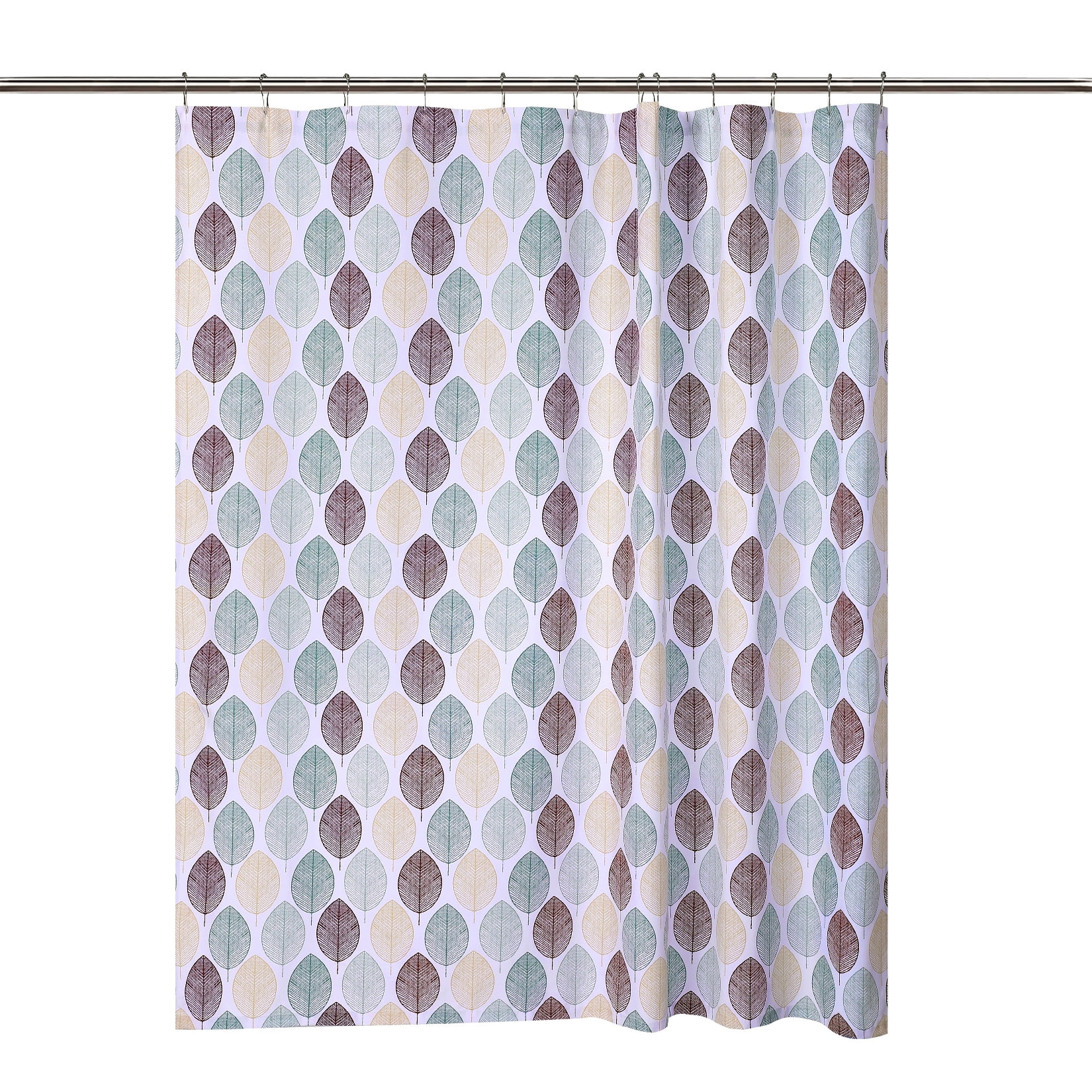 ZACOO Green Shower Curtain 78 inches Long with Scandi Leaf Print Design