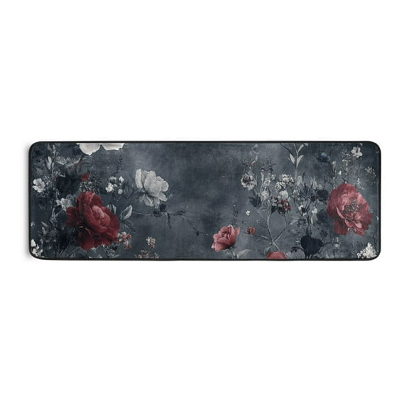 Dark Floral Design Runner Rug for Hallways Kitchen Non Slip 2'x 6' Washable Hall Carpet for Bedroom Entryway Laundry Room