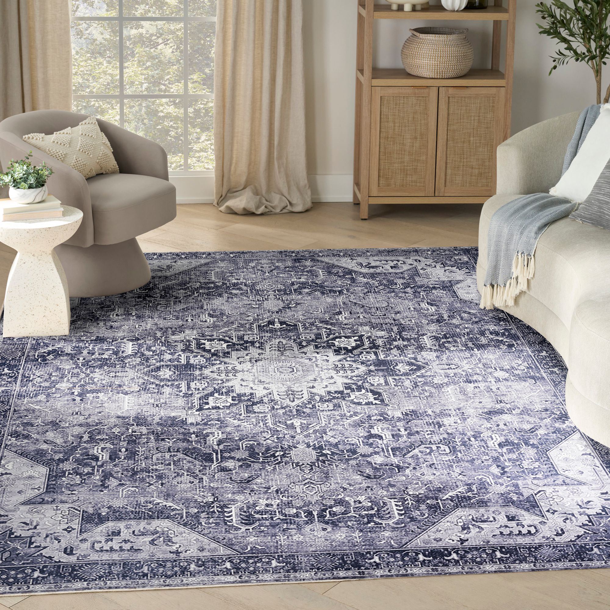 Nourison Washables Vintage Non-Slip Indoor Rug Charcoal Grey 8' x 10'