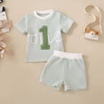 thumbnail image 2 of HCNTES Toddler Boy 1st Birthday Outfit One Chenille Patch Stripe Tee and Shorts 2-Piece Special Occasion Set Toddler Boy Summer Clothes, 2 of 6