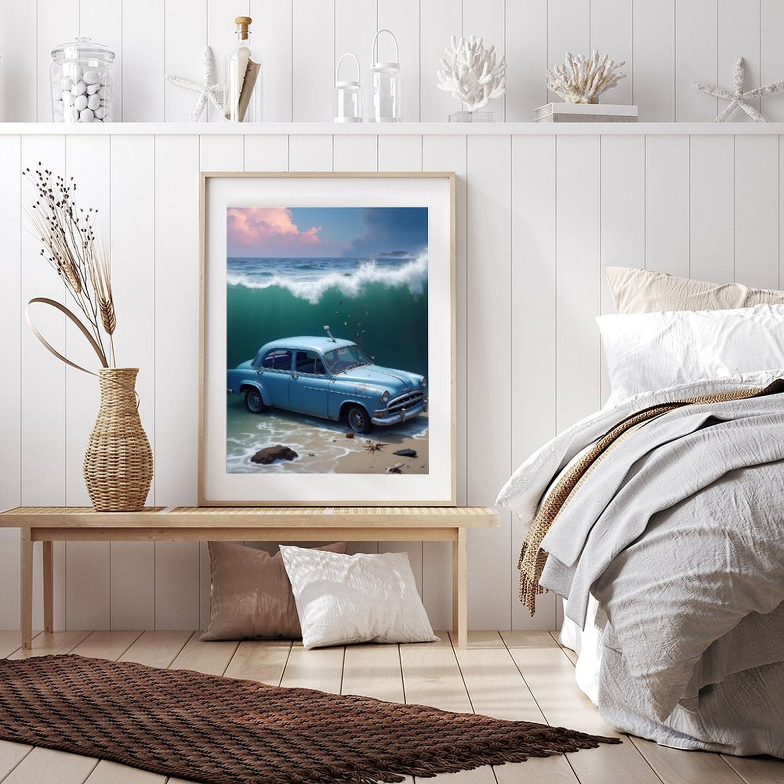 Diamond Art Kits for Adults - Classic Car Sky Blue Print No.68 5D Frameless Dimond Painting Kit for Adults Beginner, Round Diamond Kits for Home Wall Decor, Gift for Women