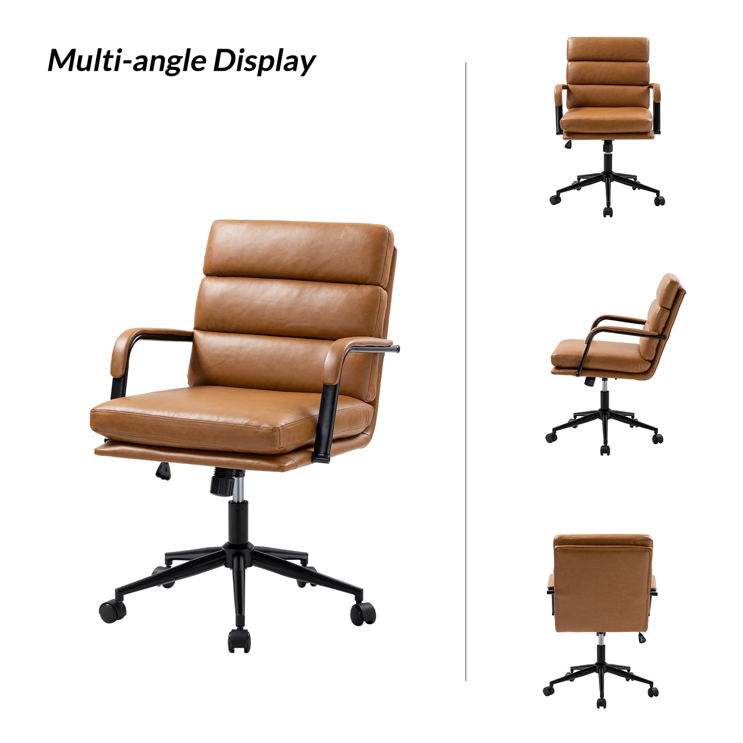 Ergonomic Office Chair Faux Leather Desk Chair Executive Swivel with High Back and Padded Cushion Camel