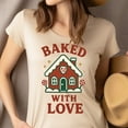 thumbnail image 4 of Baked With Love Shirt | Gingerbread House Graphic Tee | Unisex Casual T-Shirt, Maroon, Size L, 4 of 6