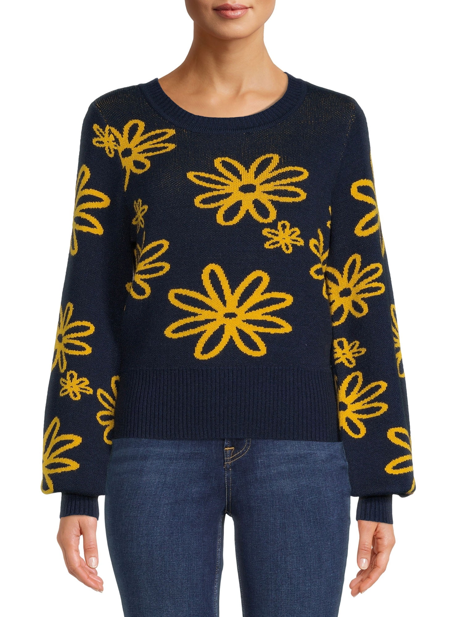 Love by Design Juniors Sunflower Pullover Sweater