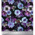 thumbnail image 1 of Soimoi Purple Polyester Crepe Fabric Leaves,Insect & Anemone Flower Print Sewing Fabric BTY 42 Inch Wide, 1 of 3