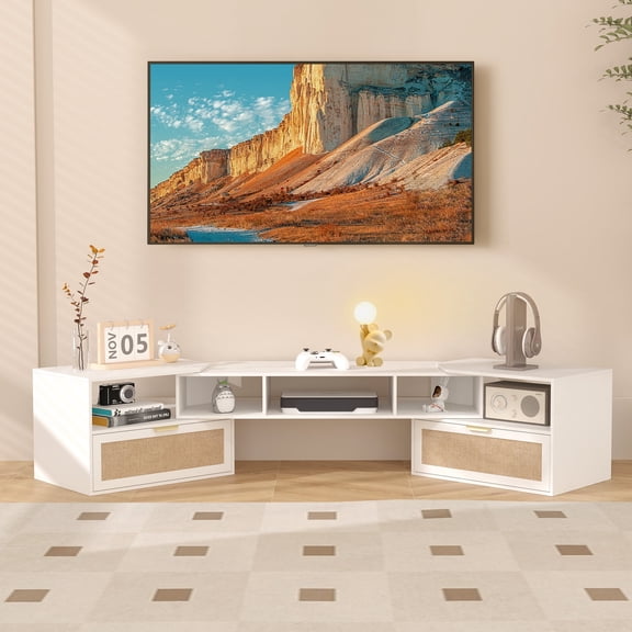 Wirrytor 79 In TV Stand with 90° Rotating Cabinets, Long Entertainment Center with Storage for 50-70 Inch TVs, Media Console with Drawers, Adjustable Shelves, Cable Management for Living Room,White