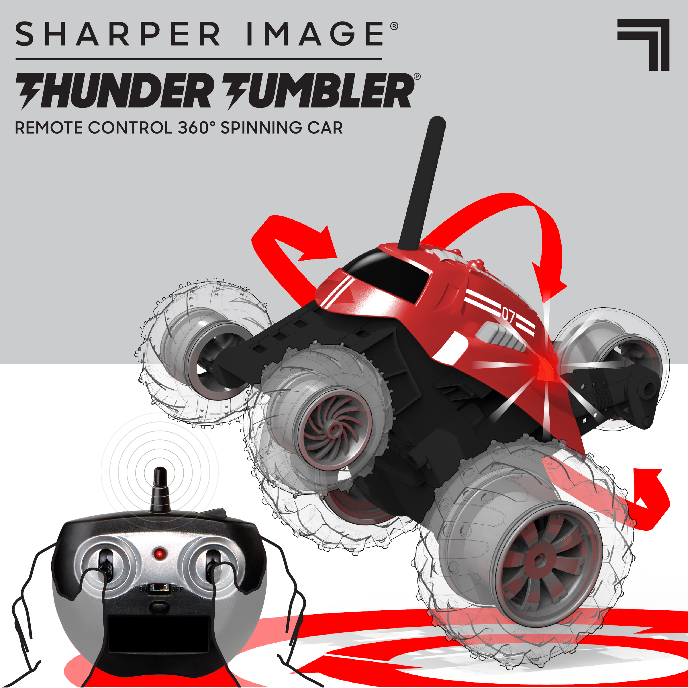 SHARPER IMAGE Thunder Tumbler Toy RC Car for Kids, Remote Control Monster Spinning Stunt Mini Truck for Girls and Boys, Racing Flips and Tricks with 5th Wheel, 49 MHz Black - image 3 of 14