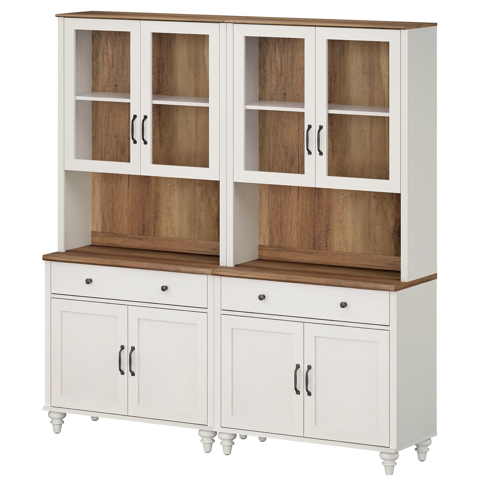 White Large Bookcase, Farmhouse Bookshelf with Ample Storage Cabinet, Library Wooden Bookshelves for Living Room, Office, Study Room, Kitchen