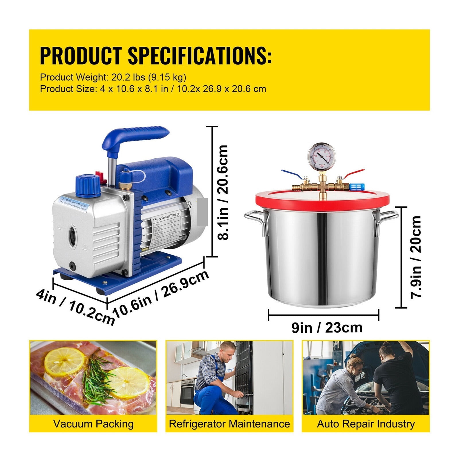 3CFM 1/4HP Vacuum Pump Refrigeration With Vacuum Chamber For Household Vacuum Packing Air Condition Automobile Maintenance