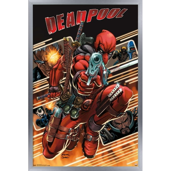 Marvel Comics - Deadpool - Attack Collage Wall Poster, 14.725" x 22.375", Framed