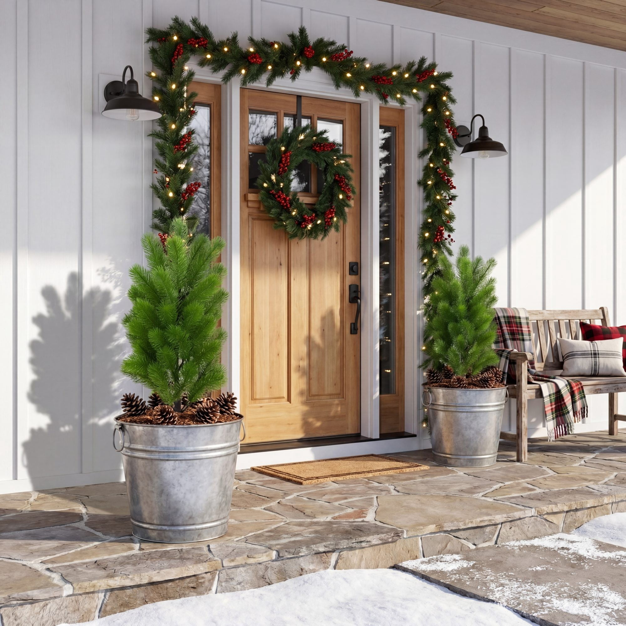 19in. UV Resistant Artificial Christmas Pine with Stake (Indoor/Outdoor) - Set of 2