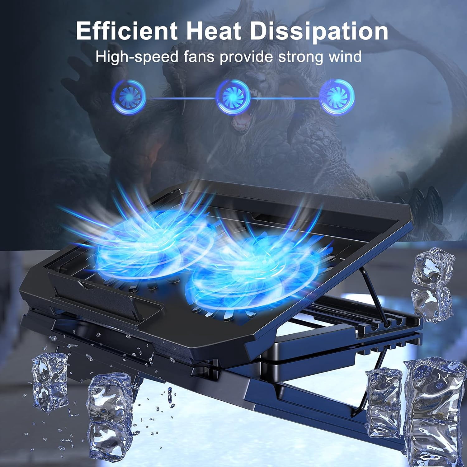 Laptop Cooling Pad with Adjustable Height Two 5.1 Inches Fan 2 USB Ports Suitable for 12"-15.6" Laptops