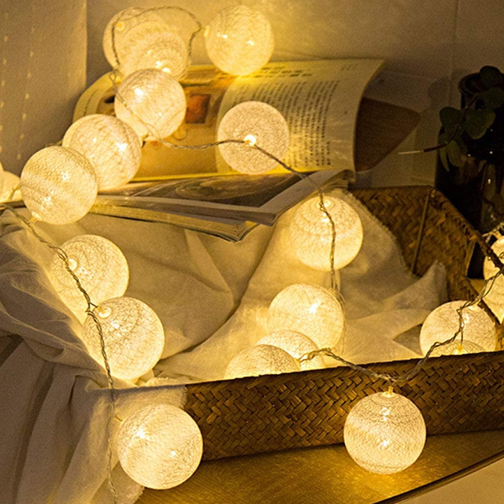 for Bedroom,Party,Indoor,Wedding,Festival Decor 2 Pack Cotton Balls Fairy Lights Battery Operated 10 LEDs Wool Balls String Light 2.15M/6.56ft Warm White D D:4.5cm/1.77inch