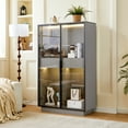 thumbnail image 2 of Euroco Modern Narrow LED Glass Display Cabinet with 2 Adjustable Shelves and Storage Drawers, Tempered Glass Doors, 21.6” Wide Showcase, 2 of 9