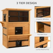 PawHut 3-Story Cat House Feral Cat Shelter, Outdoor Kitten Condo with Raised Floor, Asphalt Roof, Escape Doors, Jumping Platforms, Grey