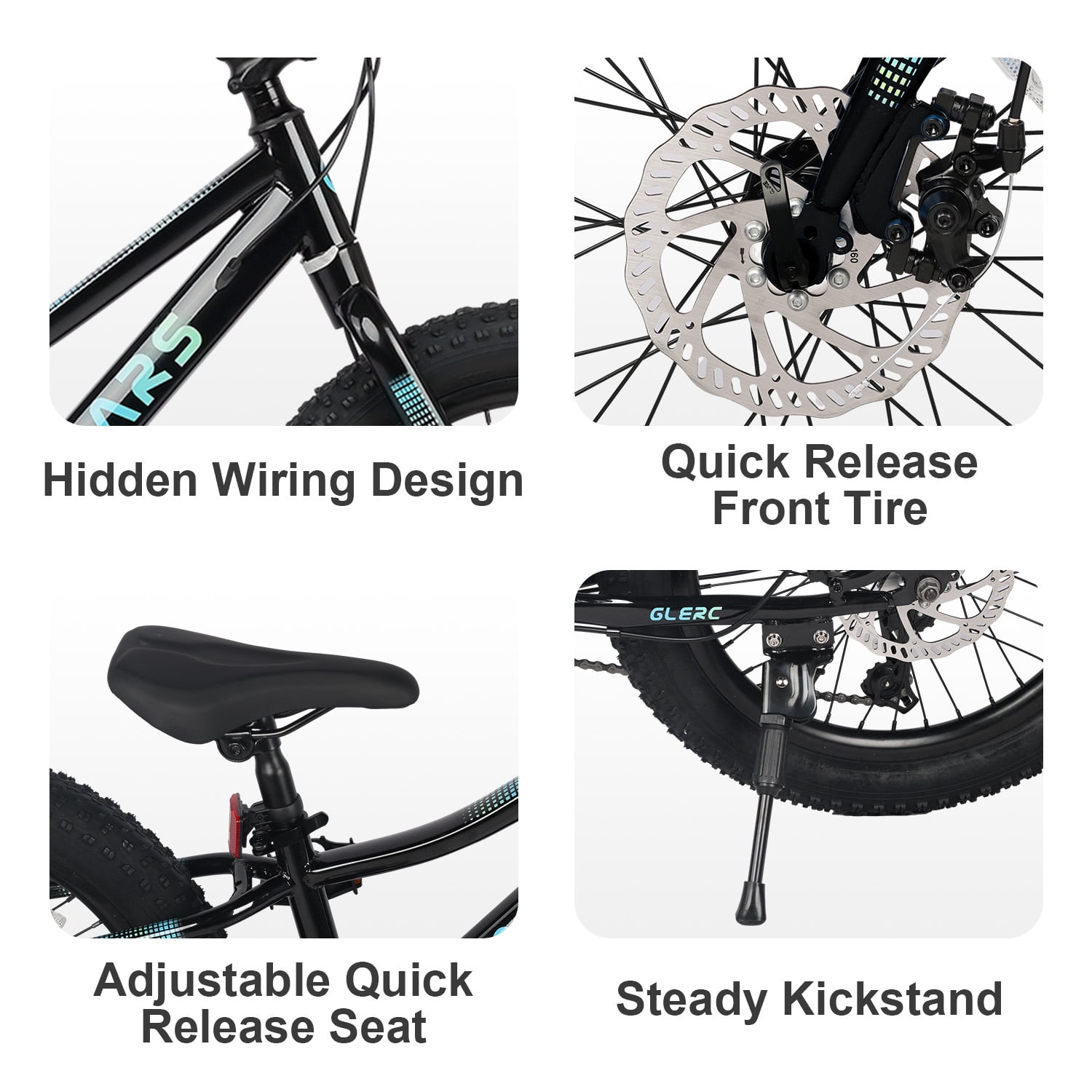 Glerc Mars Kids Mountain Bike, 20 Inch Fat Tire Bike for Teen Ages 6-12 Year Old, Bicycle with 2.8-Inch Wide Tires and 6 Speed Drivetrain,Black
