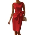thumbnail image 2 of Women'S Vintage Bow-Knot Sleeve Ruched Bodycon Work Dress Red L, 2 of 3