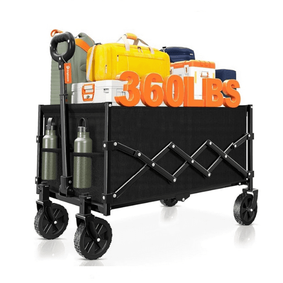 Collapsible Wagon Cart Foldable - Lightweight Portable Heavy Duty Folding Beach Wagons with Wheels - Outdoor Utility Carts for Grocery, Camping, Shopping, Sports, Garden with Large Capacity