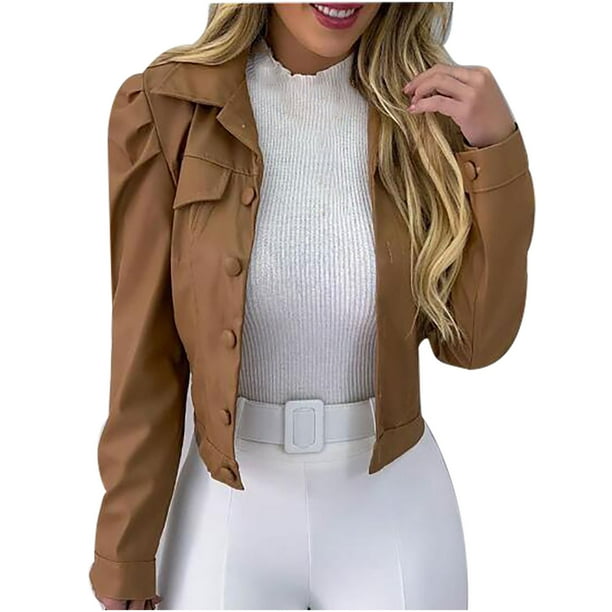 Cárdigan para mujer Chaqueta de cuero delgada Calle Solapa corta Frayed Breasted Denim Puff Sleeve Cardigan Odeerbi ODB-3