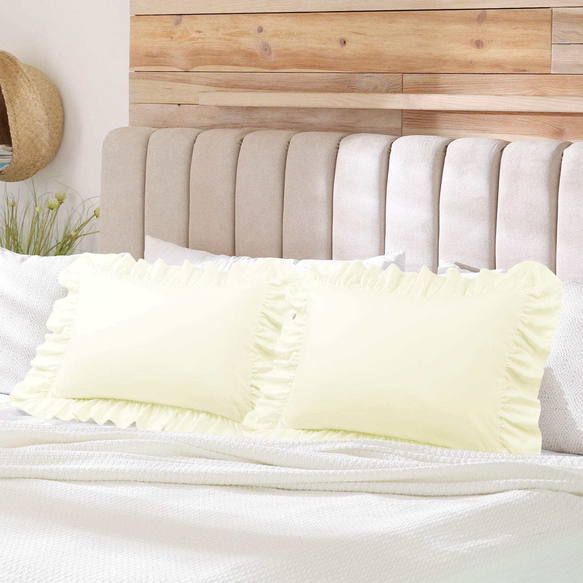 Unique Bargains Microfiber Ruffle Envelope Closure Pillowcases 2 Pcs Cream Queen