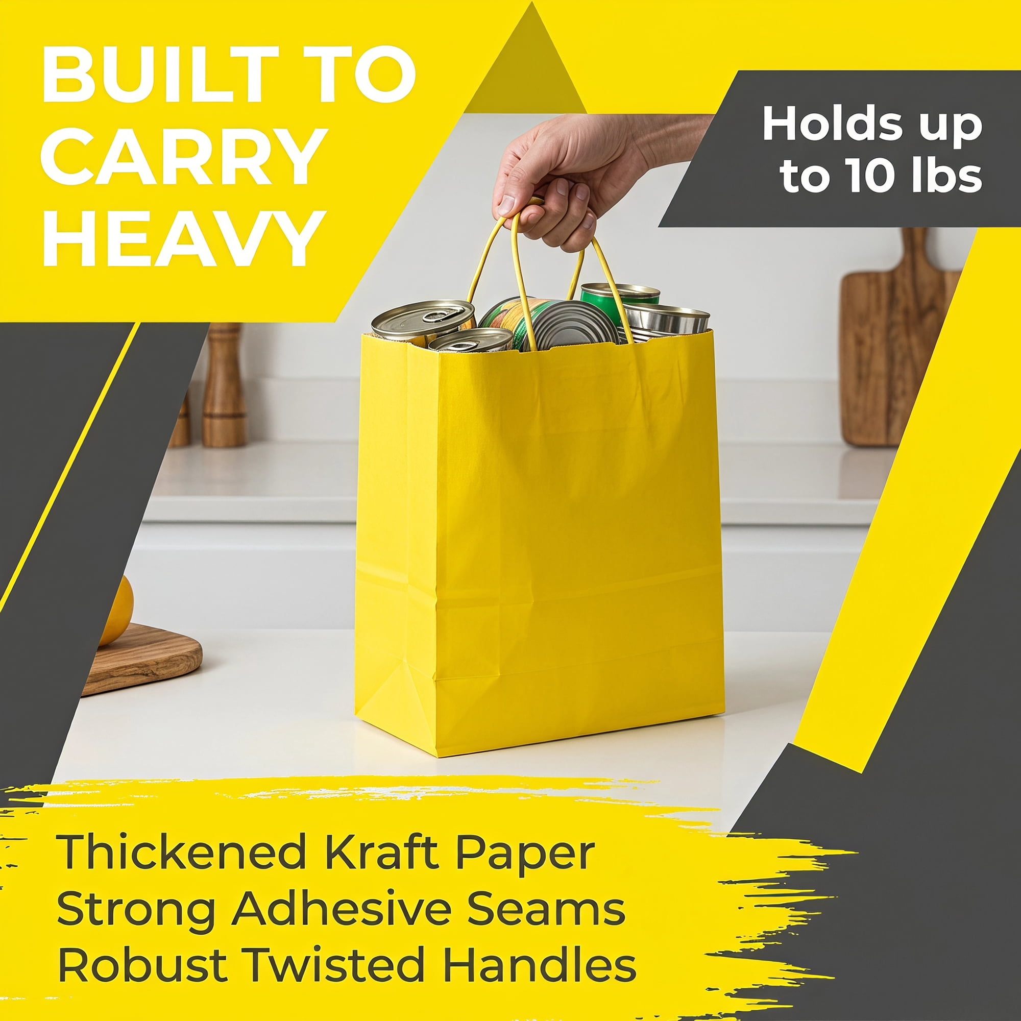 Unique Bargains 10Pcs Heavyweight Premium Gift Bags with Handle Yellow 8.3" x 4.3" x 10.6"