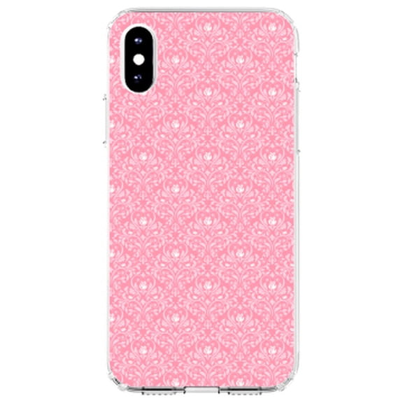 DistinctInk Clear Shockproof Hybrid Case for iPhone XR (6.1" Screen) - TPU Bumper, Acrylic Back, Tempered Glass Screen Protector - Pink & White Rose Pattern