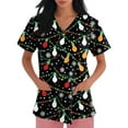 thumbnail image 5 of Garbnen Women's Scrub Tops Christmas Scrub Top Women Short Sleeve V Neck Navidad Print Nurse Uniform with Pockets, 5 of 6