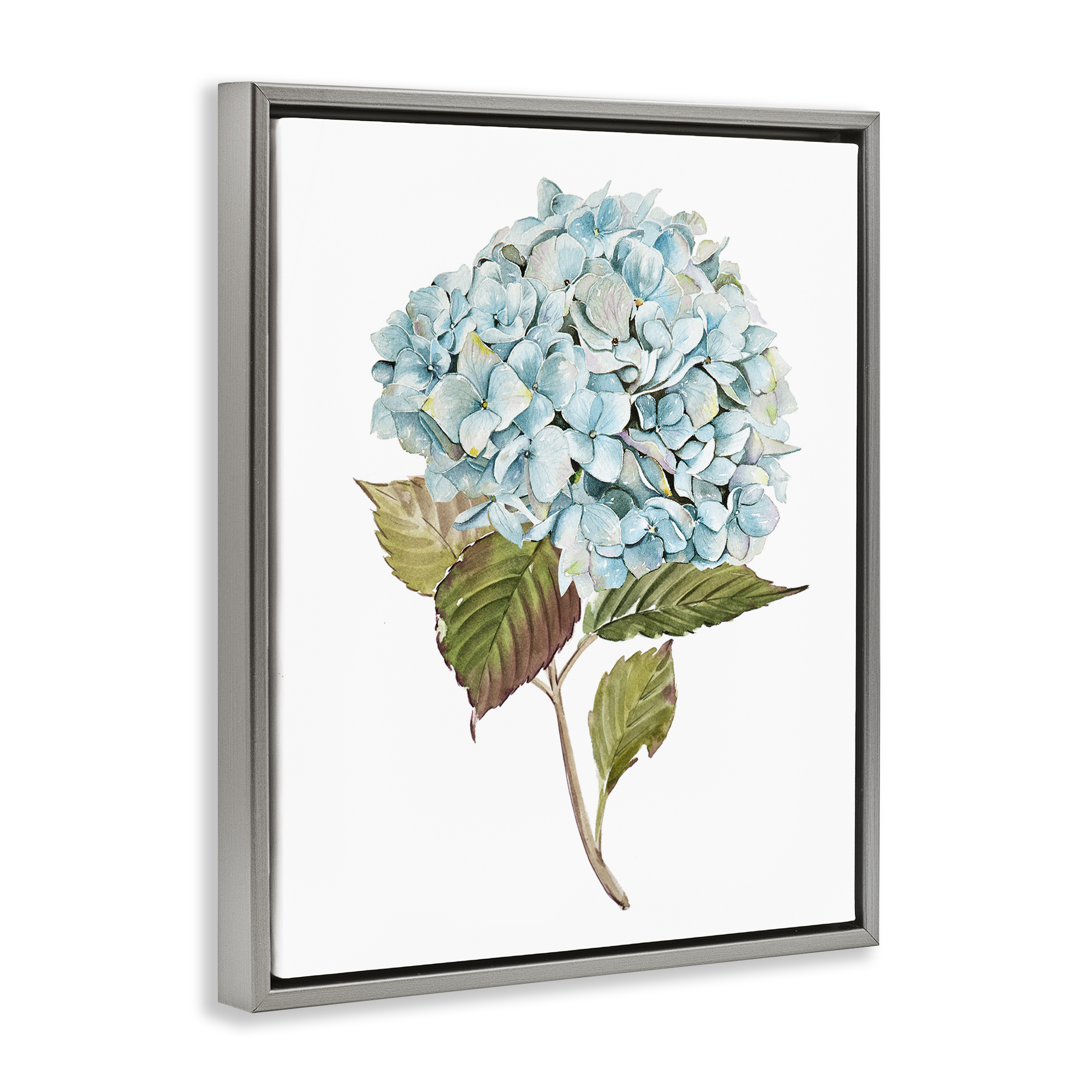 Stupell Industries Simple Hydrangea Bud Botanical & Floral Painting Gray Floater Framed Art Print Wall Art, 17 x 21