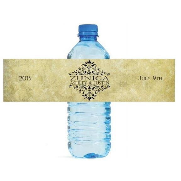 100 Vintage Last name Wedding Birthday Party Water Bottle Labels 8"x2"