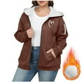 thumbnail image 2 of GigrtiJin Fleece Plus Size Hooded Jacket for women Heart Printed Zip Up Long Sleeve Outwear with Pocket Trendy Casual Outcoat, 2 of 4