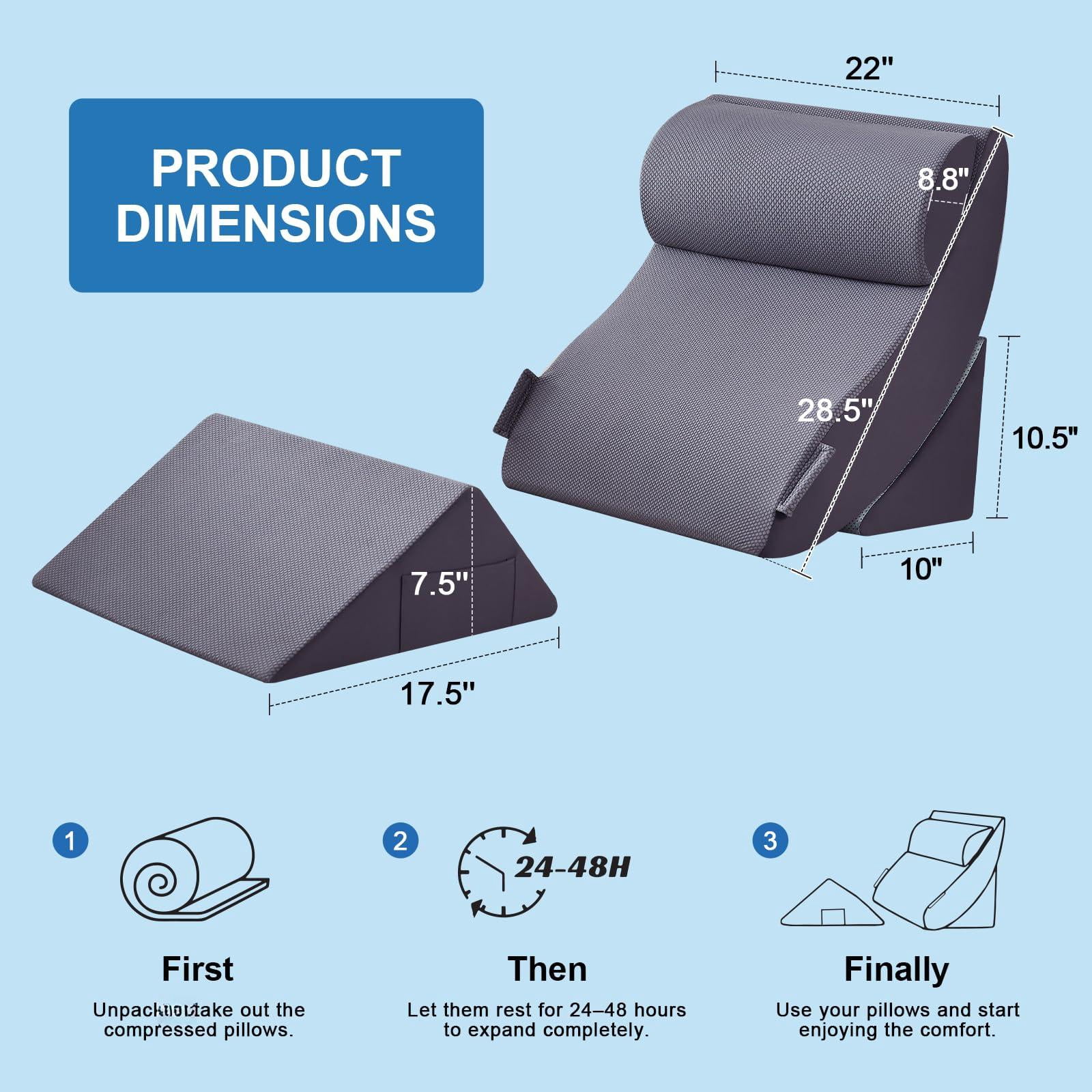 4pcs Bed Wedge Pillow Set For After  Pillows Sleeping Neck And Leg Adjustable Memory Foam Support Acid Reflux & Grey