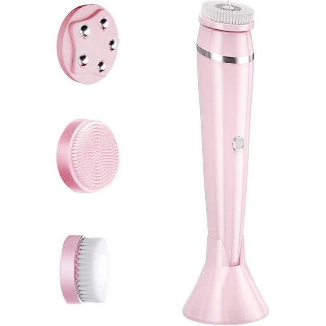 Face Cleansing Brush Electric Rechargeable Silicone Brushes with Soft Heads 3 Speed Settings Waterproof (Pink)