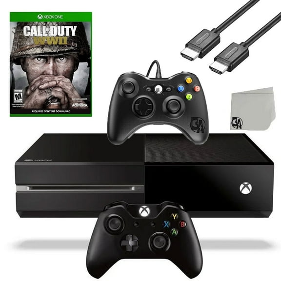 Pre-Owned Microsoft Xbox One Original 500GB Gaming Console Black HDMI Cable 2 Controller Included With Call of Duty WW2 Game BOLT AXTION Bundle ( )
