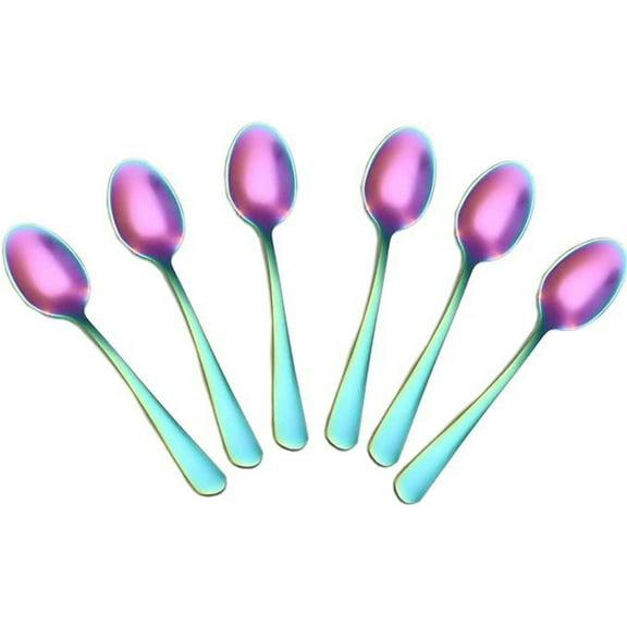 suxuMhao Tableware Spoons,6-Pack Stainless Steel Spoons 4.95in,Multiple colors - Teaspoon for Coffee,Premium Spoons Silverware,Durable Teaspoons for Daily Use,Ideal Spoons for Coffee,Desserts