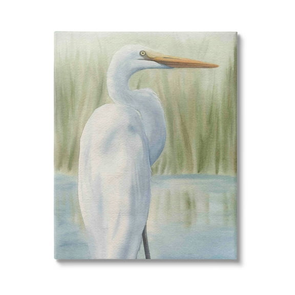 Stupell Industries Egret Marshland Painting Animals & Insects Painting Gallery Wrapped Canvas Print Wall Art, 24 x 30