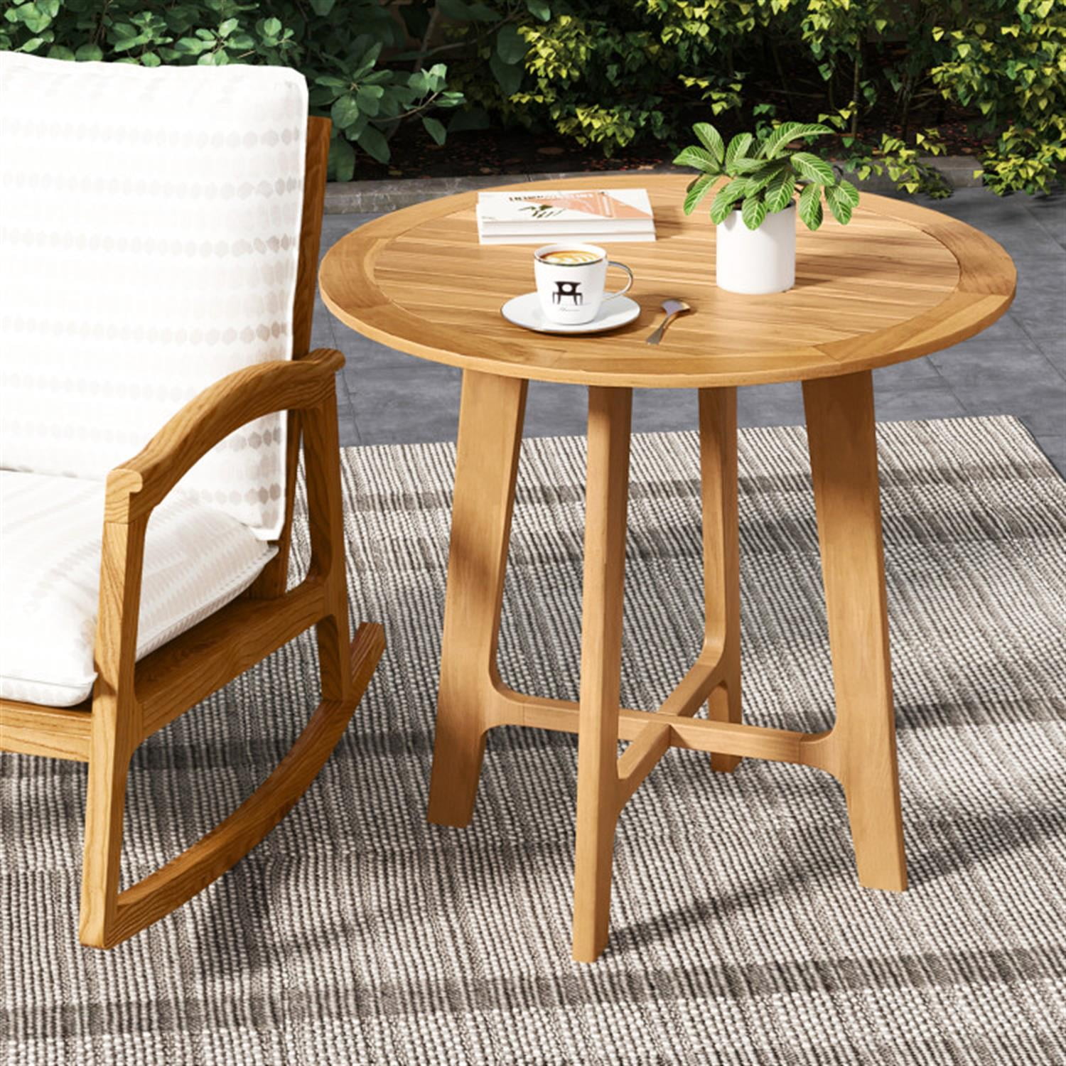 Demi Bonn 31.5" Patio Side Table with Slatted Tabletop and X-shaped Frame, Outdoor Dining Table for Garden Yard Patio, Beige