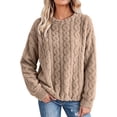 thumbnail image 2 of Xaqiouau Womens Fuzzy Cable Knit Sweater Crewneck Long Sleeve Pullover Soft Warm Casual Tops Fall Winter Cozy Clothes, 2 of 9