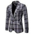 thumbnail image 2 of Yindaity Mens Plaid Blazer Sports Coat Casual Slim Fit Checkered Blazer for Men Wedding (Grey,3XL), 2 of 6