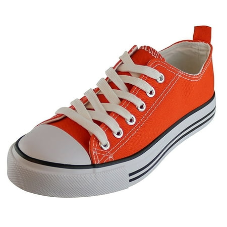1 Kids Orange White Sneakers (Jack Avenue Women's Sneakers Casual Canvas Shoes Solid Colors Low Top Lace up Flat Fashion (6,)