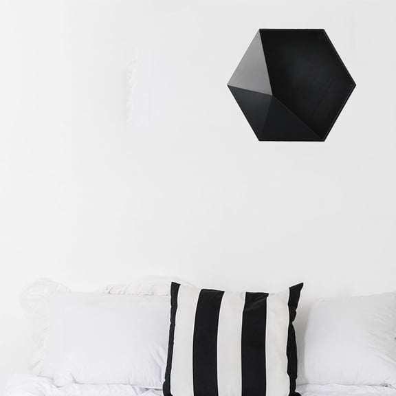 FOMIYES Black Hexagon Wall Organizer Shelf, Geometric Plastic Storage for Living Room, Bedroom, Office Decor