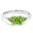 thumbnail image 2 of Gem Stone King 10K White Gold Green Peridot 3 Stone Engagement Ring for Women (1.09 Cttw, Gemstone August Birthstone, Princess Center 5MM, Trillion 3.5MM, Size 9.5), 2 of 5
