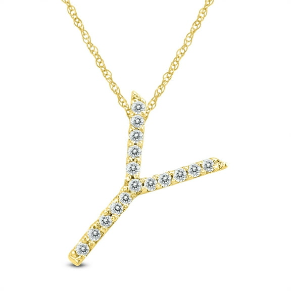 SZUL Women's 1/10 Carat TW Y Initial Diamond Pendant Necklace in 10K Yellow Gold with Adjustable Chain (J-K-L Color, I2-I3 Clarity)