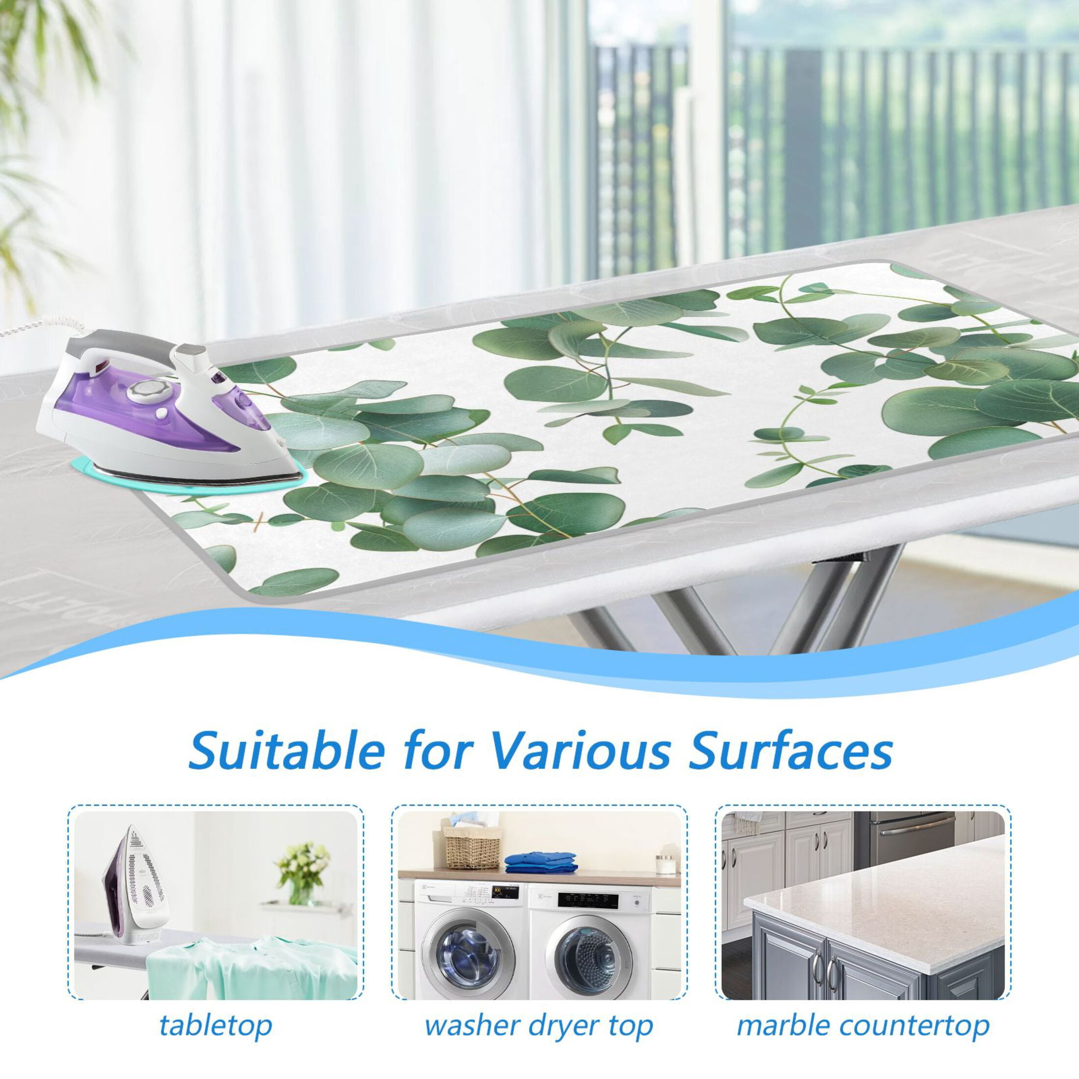 Green Eucalyptus Leaves Hand Painted Ironing Mat Blanket Portable Travel Ironing Pad Heat Resistant Pad 47.2" x 27.6”