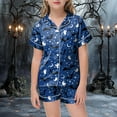 thumbnail image 2 of Caqnni Halloween Pajamas Sets for Girl Short Sleeve Button Down Pjs Funny Halloween Graphic Soft Sleepwear Outfits Girls Halloween Pajamas Sets (10-11 Years,Blue), 2 of 5
